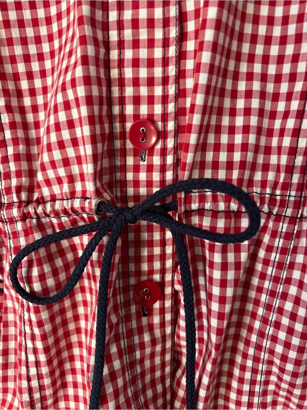 D&Co Red Gingham Utility Shirt Jacket XL Cottagecore Drawstring Waist - Picture 4 of 9